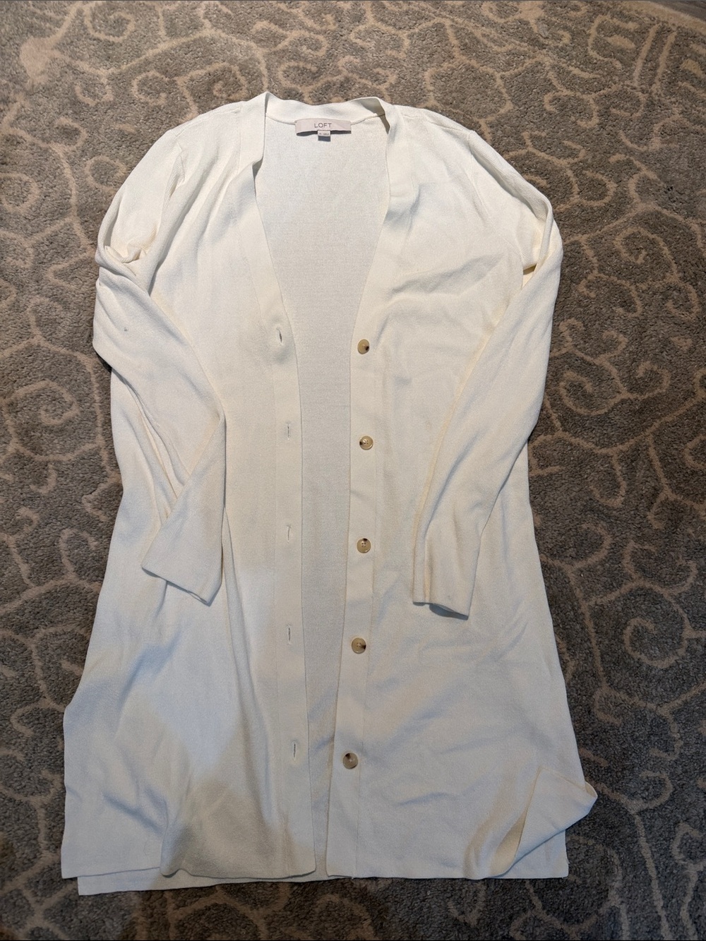 LOFT Cream Button-Front Long Cardigan
